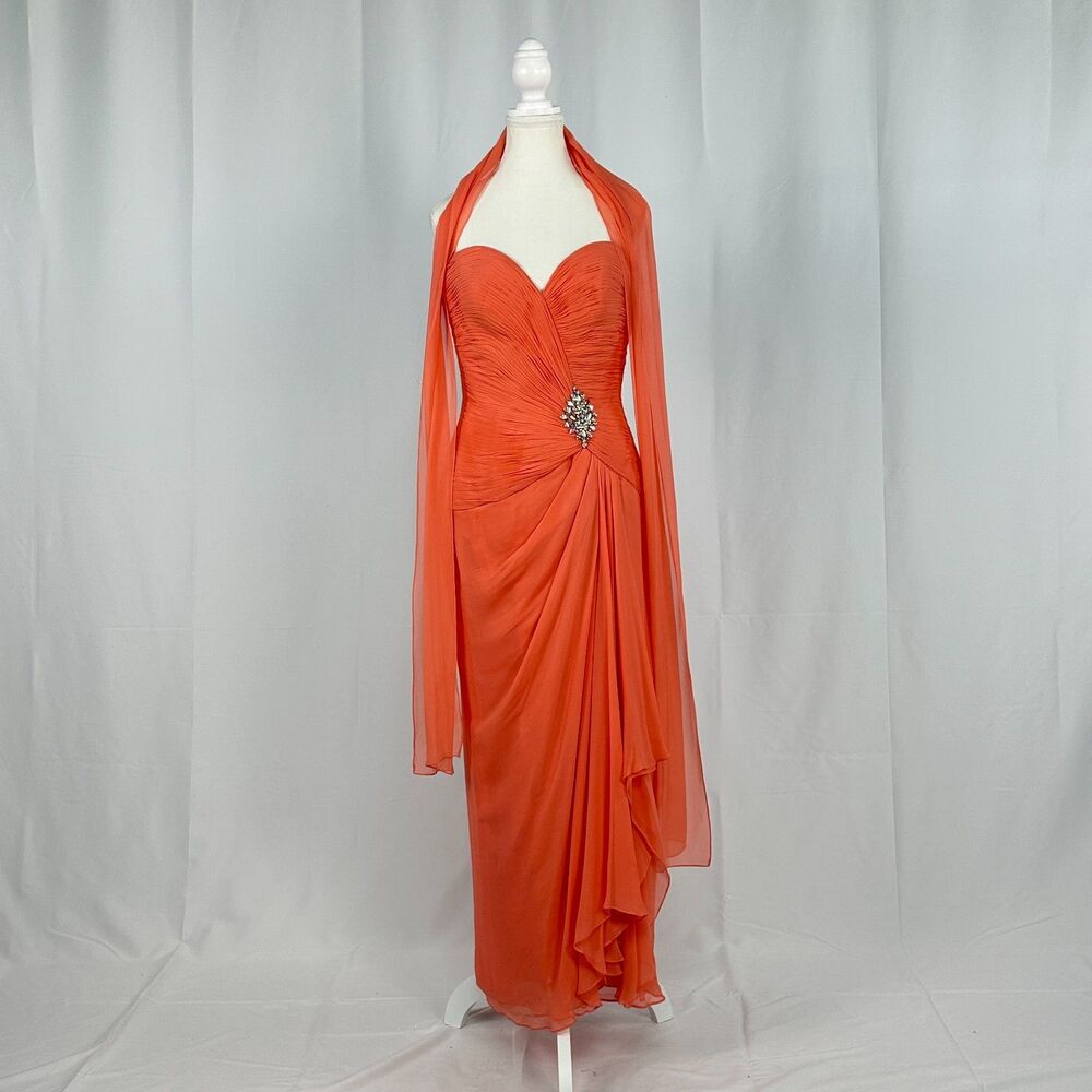 Jovani Vibrant Orange Maxi Dress with Shawl